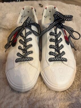 Disney White Sneakers with Black Polka Dot Laces and Red Side Accents